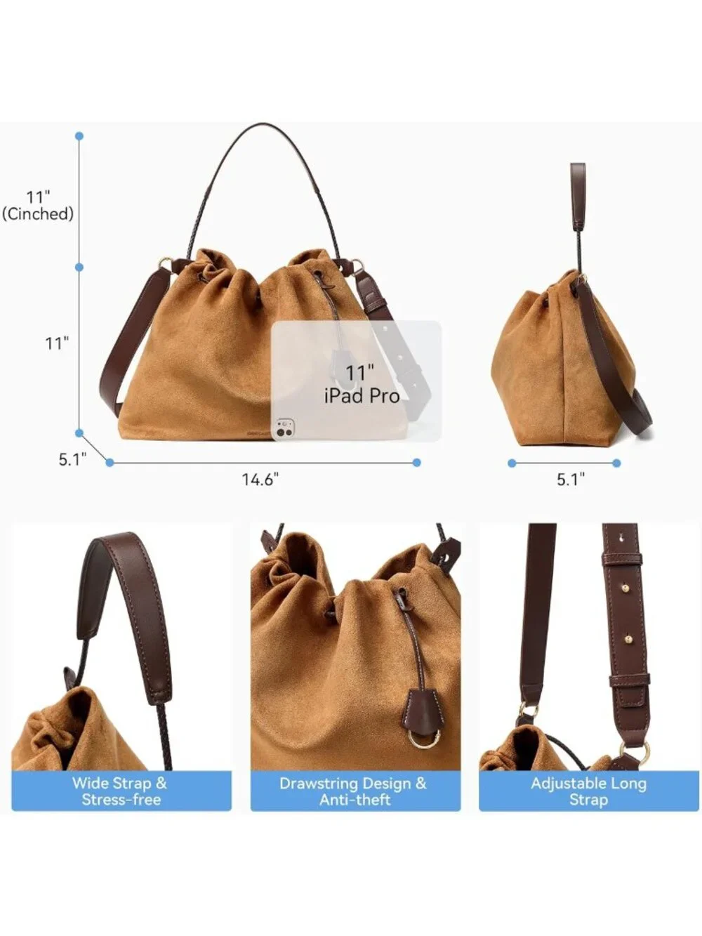 Slouchy Hobo Bag for Women - Soft Drawstring Shoulder Handbag & Crossbody Purse